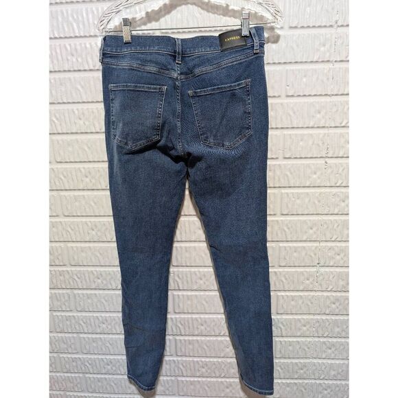 Express Women's Blue Medium-Wash Distressed Skinny Mid-Rise Denim Jeans Size 8L - Picture 4 of 7